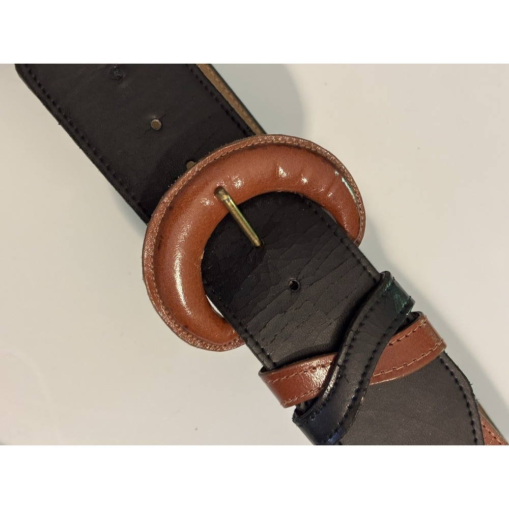 VTG RODIER PARIS Black & Brown‎ Chunky Leather Belt S 80's